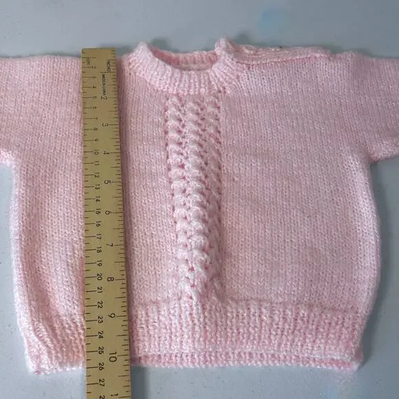 Vintage Handmade Soft Pink Cable Knit Crochet Baby Sweater – Newborn Size - Picture 8 of 10